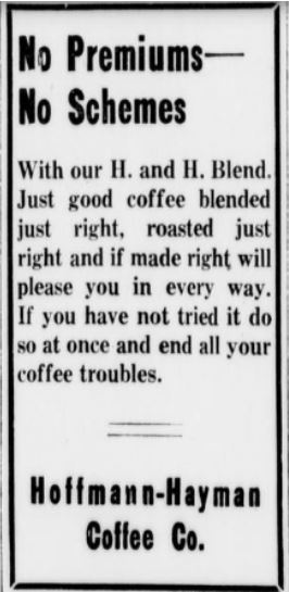 No premiums H. and H. Blend — 9 Mar 1917 Short boxed lines: no premiums, no schemes, H. and H. Blend, Hoffmann-Hayman split footer