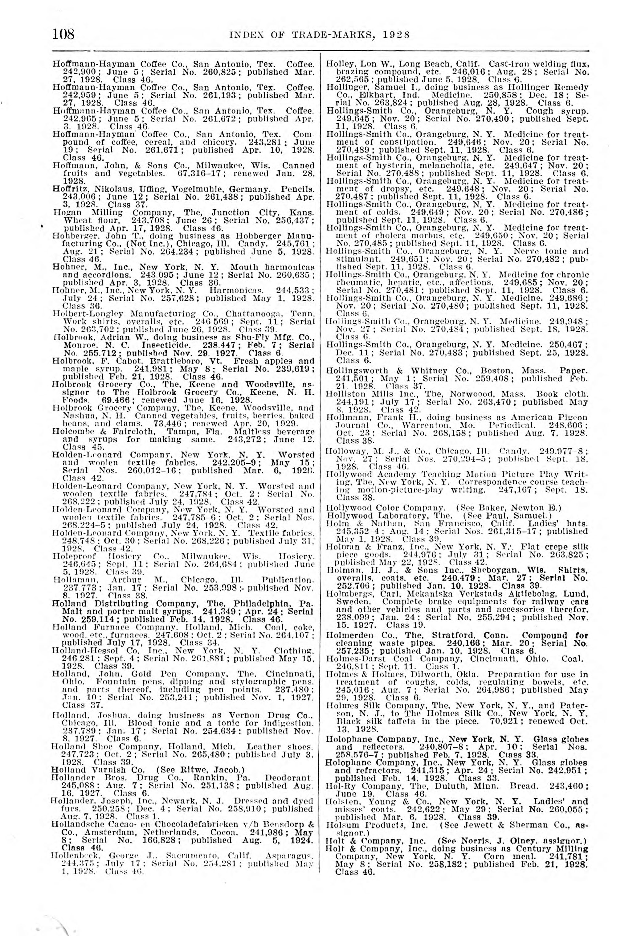 Four Hoffmann-Hayman trademark registrations — Index of Trade-Marks, 1928 Four Hoffmann-Hayman trademark registrations — Index of Trade-Marks, 1928