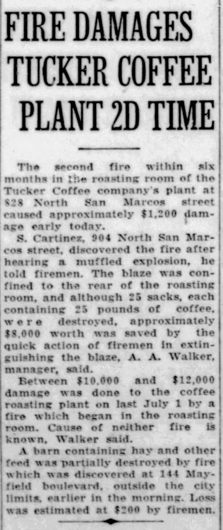 The News — 7 Jan 1932, p. 24 The News (San Antonio) — Tucker Coffee plant fire, 7 January 1932