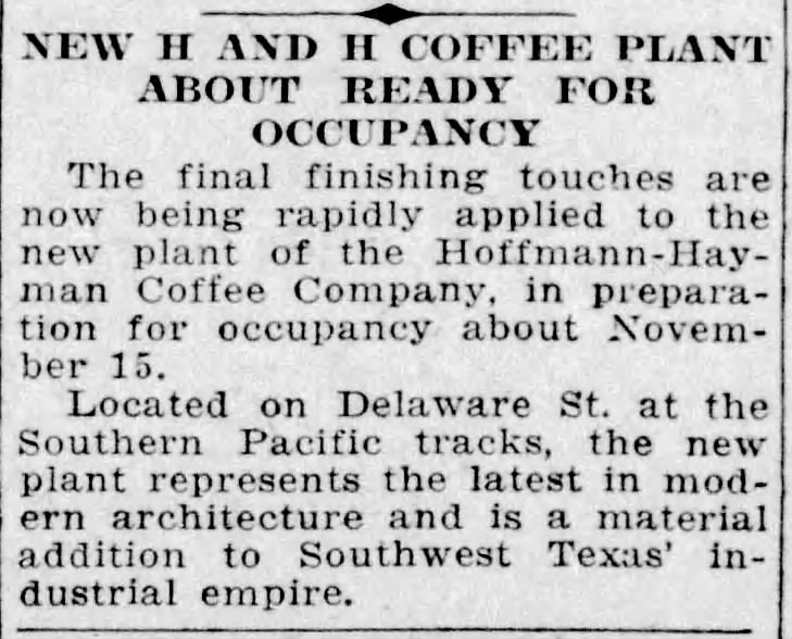 New H and H Coffee Plant About Ready for Occupancy — The News, 5 November 1932 New H and H Coffee Plant About Ready for Occupancy — The News, 5 November 1932