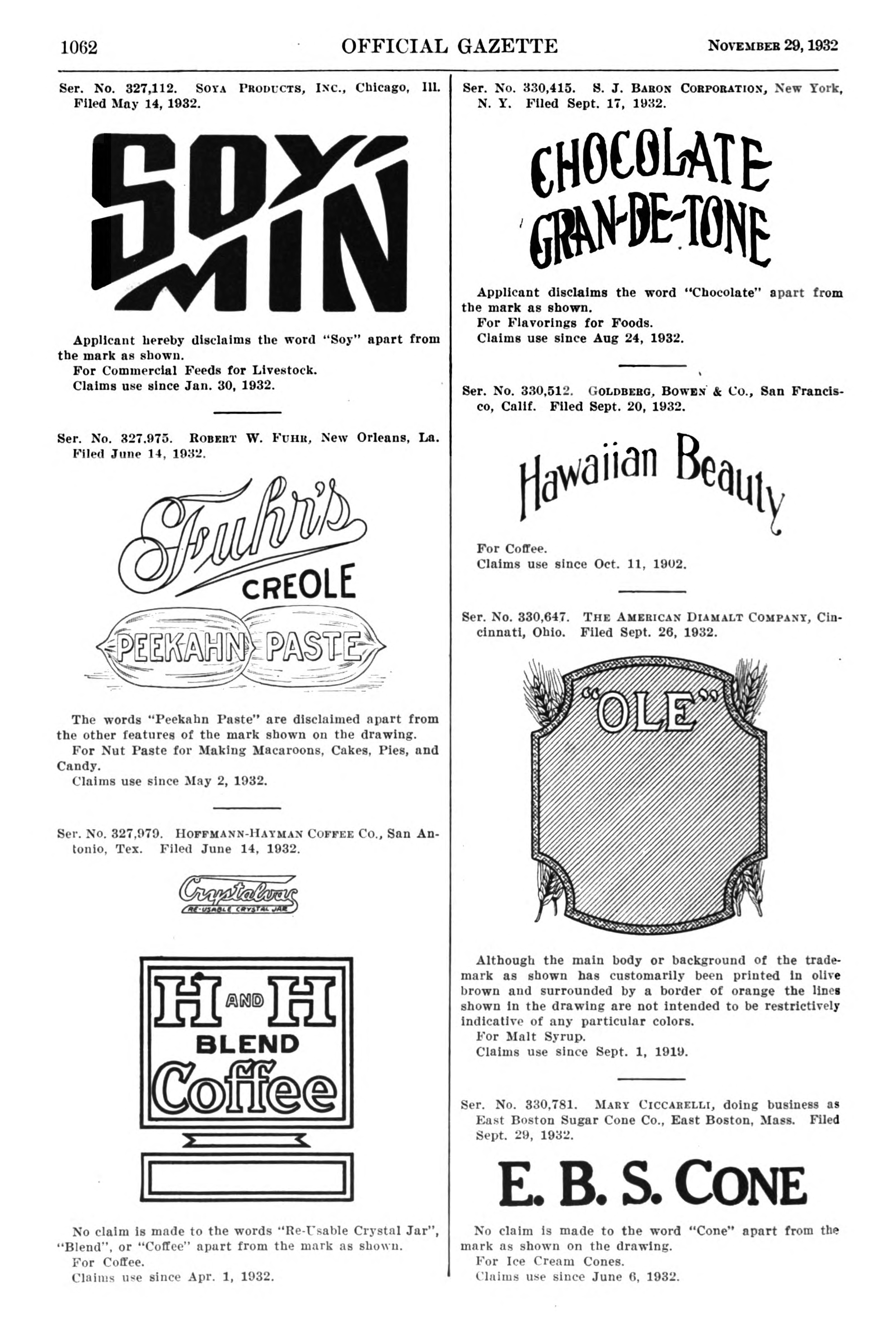Crystalvac and H AND H BLEND Coffee trademarks — Official Gazette, 29 November 1932 Crystalvac and H AND H BLEND Coffee trademarks — Official Gazette, 29 November 1932