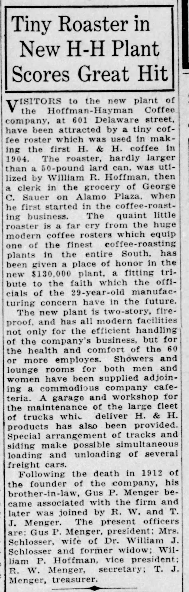 The News, 21 Dec 1932 Tiny Roaster in New H-H Plant Scores Great Hit — The News, 21 December 1932