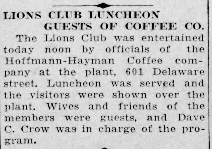 Lions Club luncheon — The News, 28 Dec 1932 Brief — Lions Club at Hoffmann-Hayman plant, 601 Delaware; The News, 28 Dec 1932, page 16