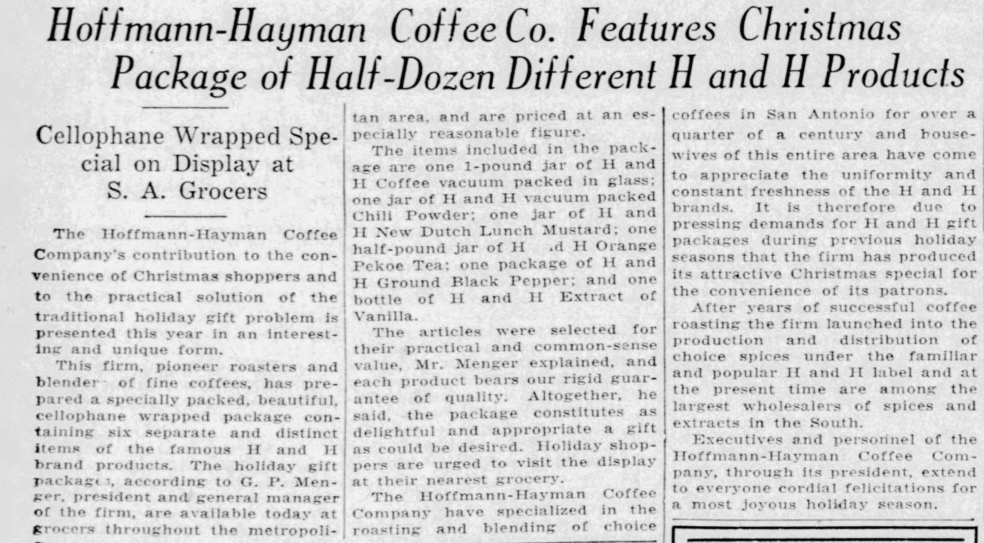 Christmas package feature — scan only, 16 Dec 1933 Embedded newspaper feature: H and H Christmas half-dozen package — The News, 16 Dec 1933, p. 6