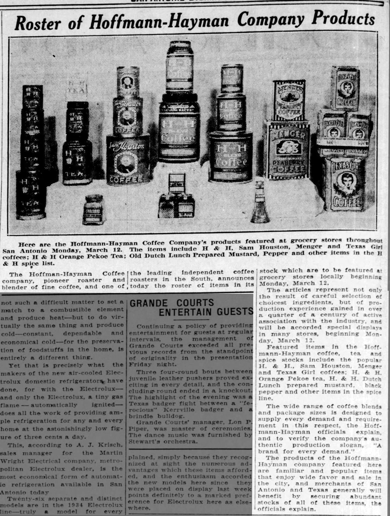 Roster of Hoffmann-Hayman Company Products — The News, 10 March 1934