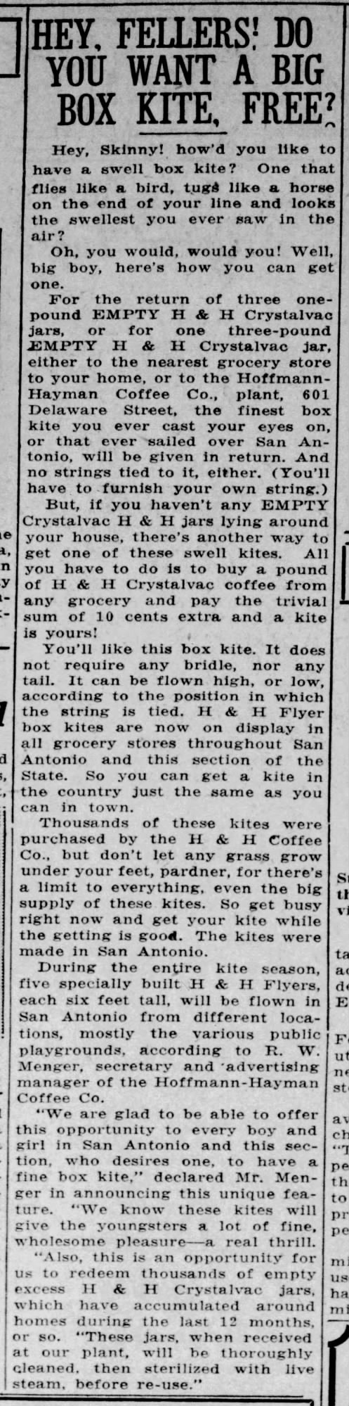Hey Fellers! Do You Want a Big Box Kite Free? — The News, 23 February 1935 Hey Fellers! Do You Want a Big Box Kite Free? — The News, 23 February 1935