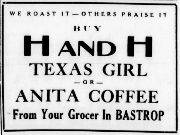 1937 Bastrop Advertiser: H and H Anita Coffee 1937 September 2 Bastrop Advertiser clipping showing H and H Anita Coffee