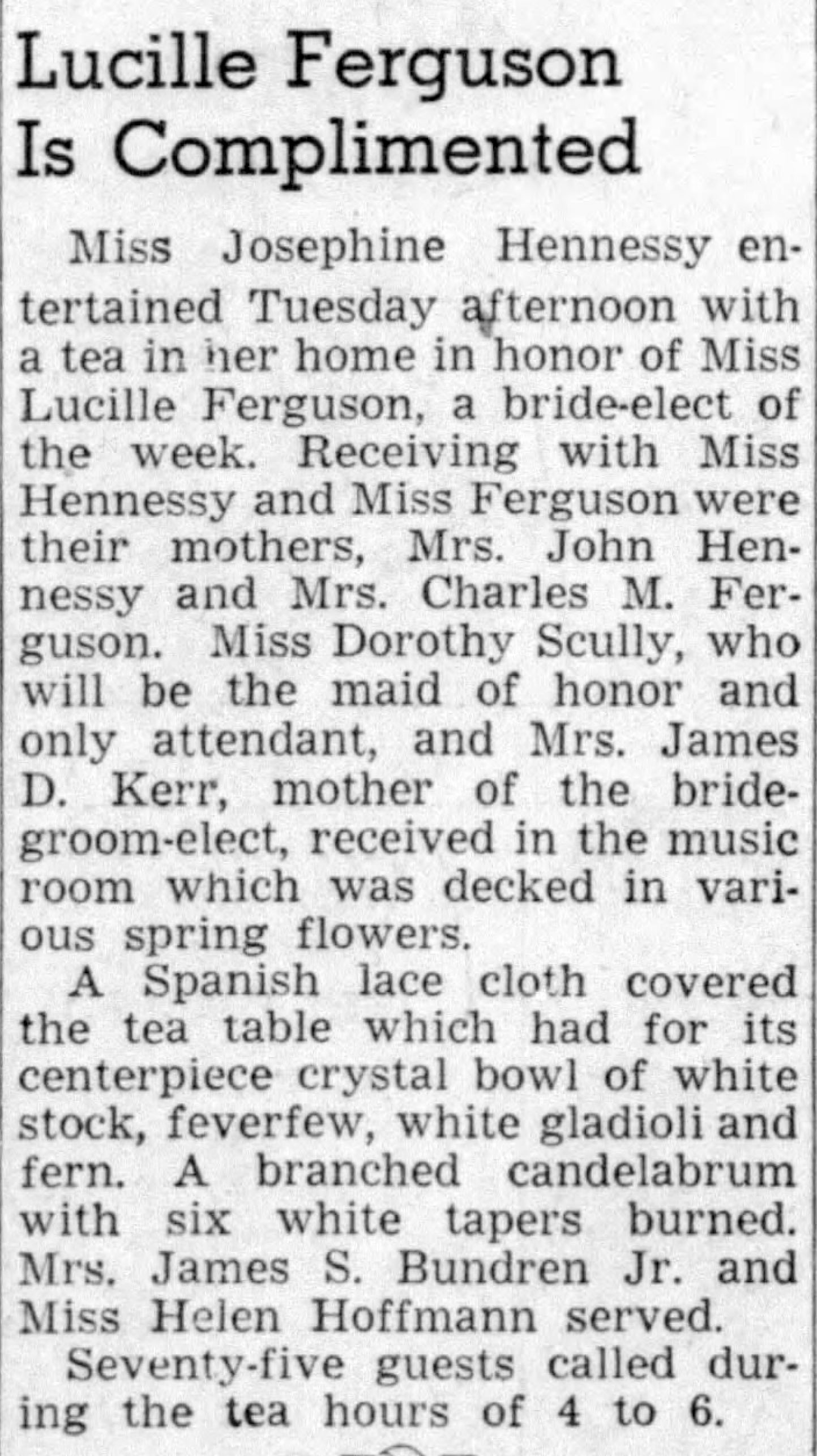 Helen Hoffmann serves at Hennessy tea — Express-News, 11 Feb 1942 Helen Hoffmann serves at Hennessy tea — Express-News, 11 Feb 1942