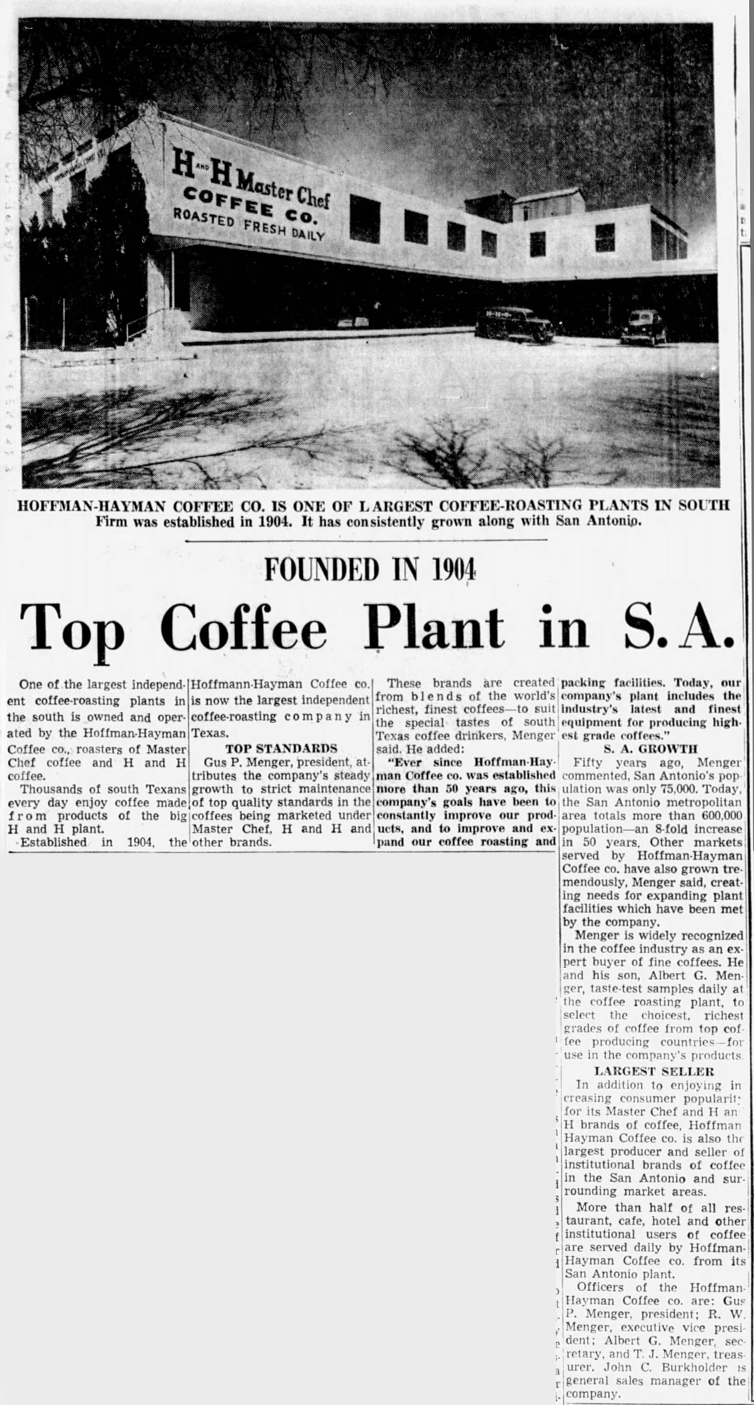 San Antonio Light — 27 Sep 1959, p. 105 San Antonio Light — Top Coffee Plant feature with Master Chef sign, 27 September 1959