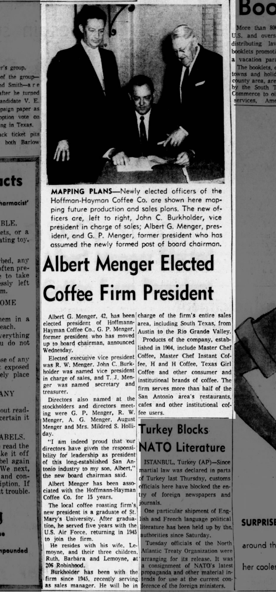 Albert Menger Elected Coffee Firm President — San Antonio Express-News, 5 May 1960 Albert Menger Elected Coffee Firm President — San Antonio Express-News, 5 May 1960