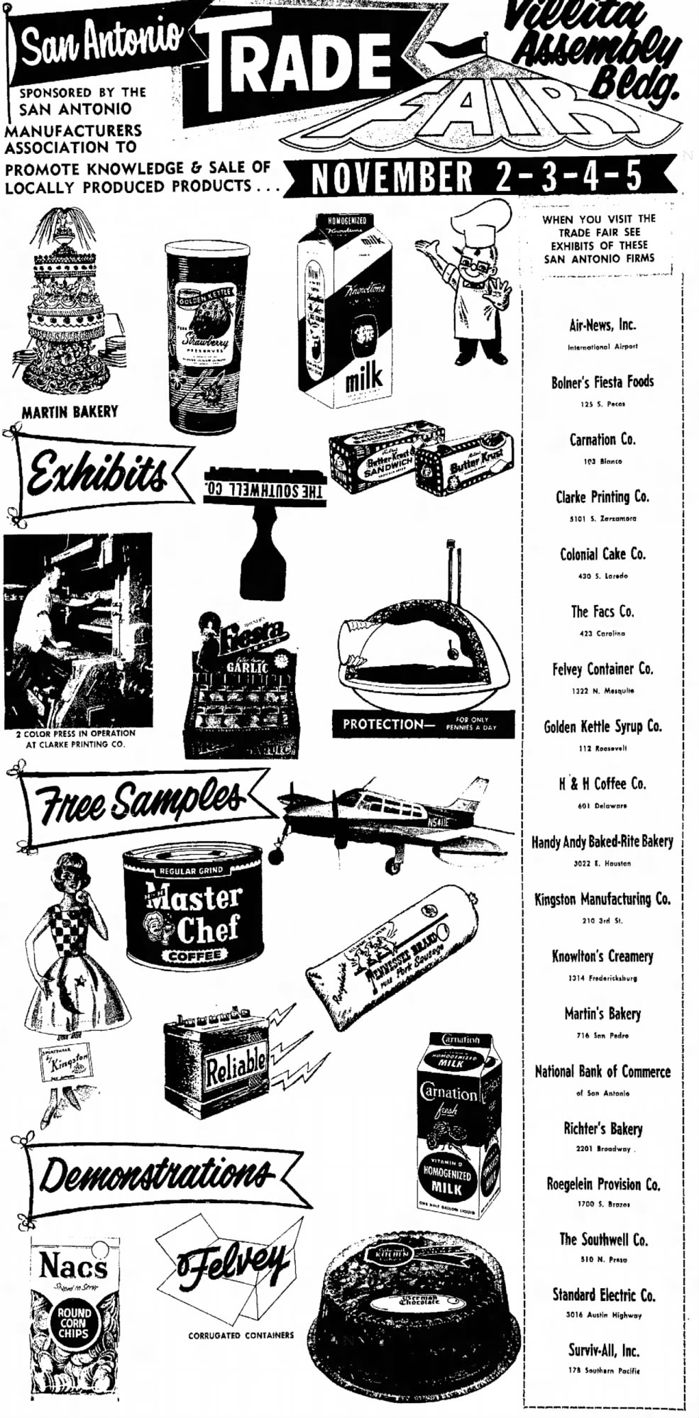 Trade Fair ad — scan only, 4 Nov 1961 Embedded newspaper ad: San Antonio Trade Fair — H & H Coffee Co., Master Chef — Express and News, 4 Nov 1961, p. 22