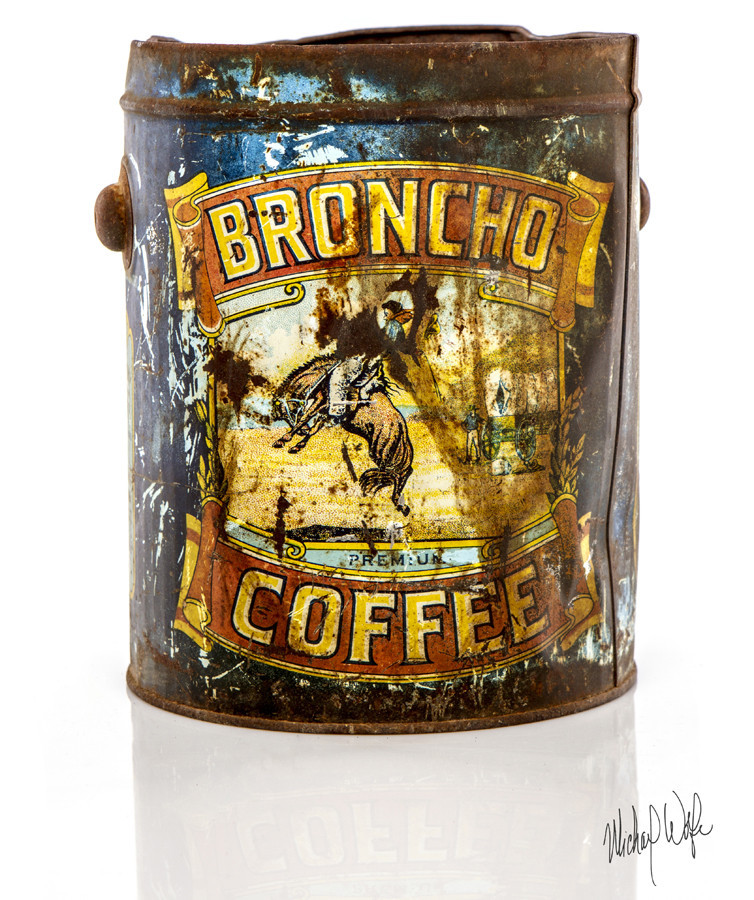 Broncho Coffee three-pound tin — reference listing photo Broncho Coffee three-pound tin — ArtofthePick listing reference