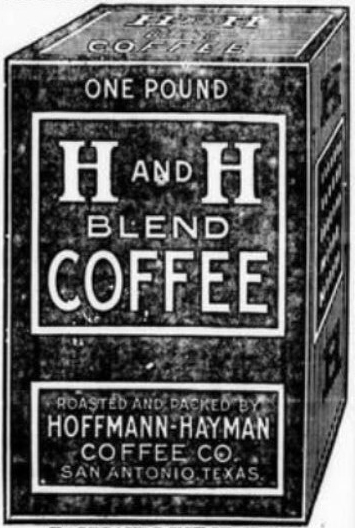 H and H Blend one-pound pack — Express, 29 Mar 1920 One-pound H and H Blend box illustration; crop from 29 Mar 1920 San Antonio Express display