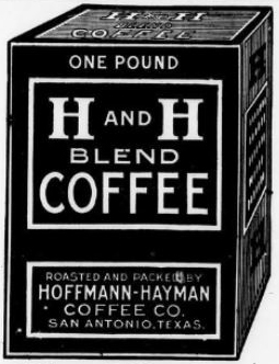 H and H Blend one-pound pack — Express, 1 Nov 1920 One-pound H and H Blend box from the 1 Nov 1920 San Antonio Express “When Coffee Came to America” display