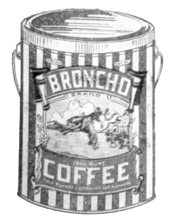 Broncho Coffee — San Antonio Light, 26 Aug 1923 Broncho Coffee panel from the 26 Aug 1923 products display