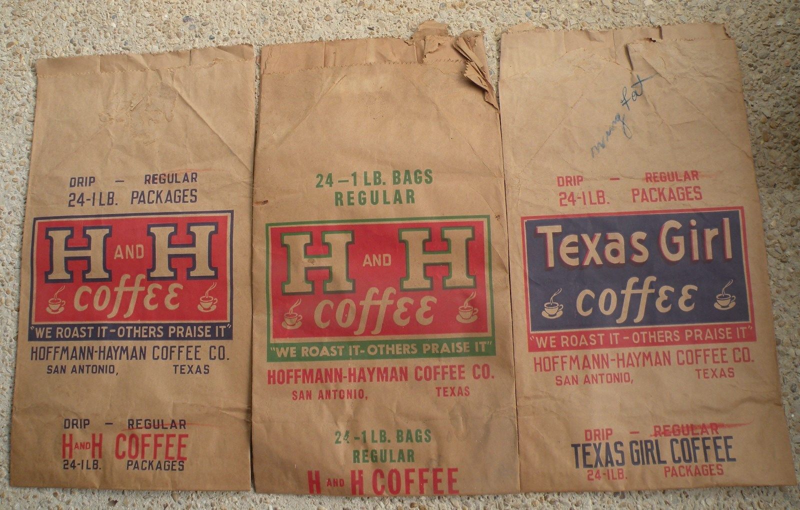 H and H and Texas Girl coffee large sacks