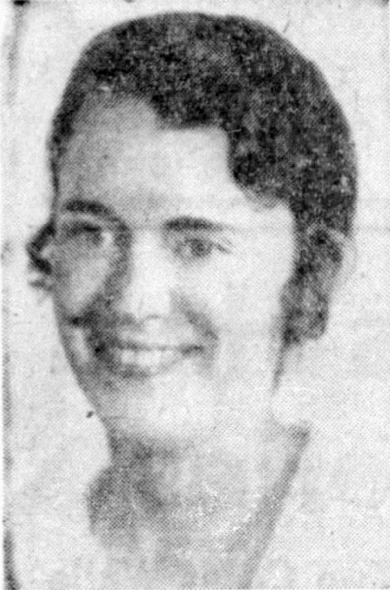 Miss Helen Hoffmann — newspaper portrait Newspaper portrait of Miss Helen Hoffmann — close-cropped head-and-shoulders, dark hair, smiling, taken from a period newspaper photo