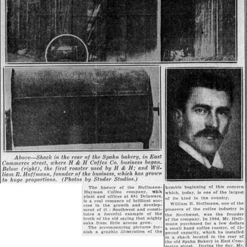 1935 Express-News — shack, first roaster, Wm. R. Hoffmann portrait